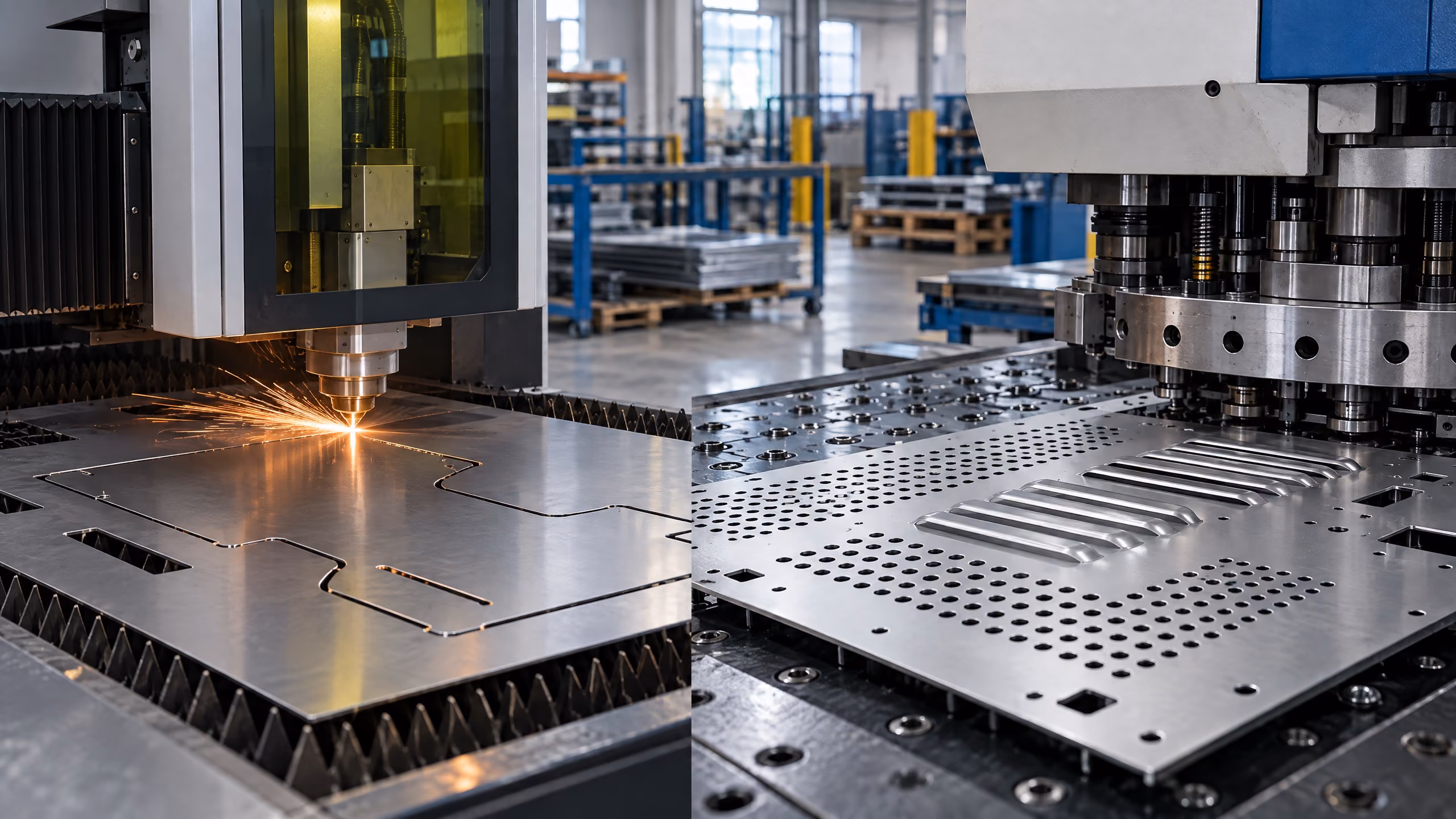 Illustrative comparison of laser cutting and turret punching