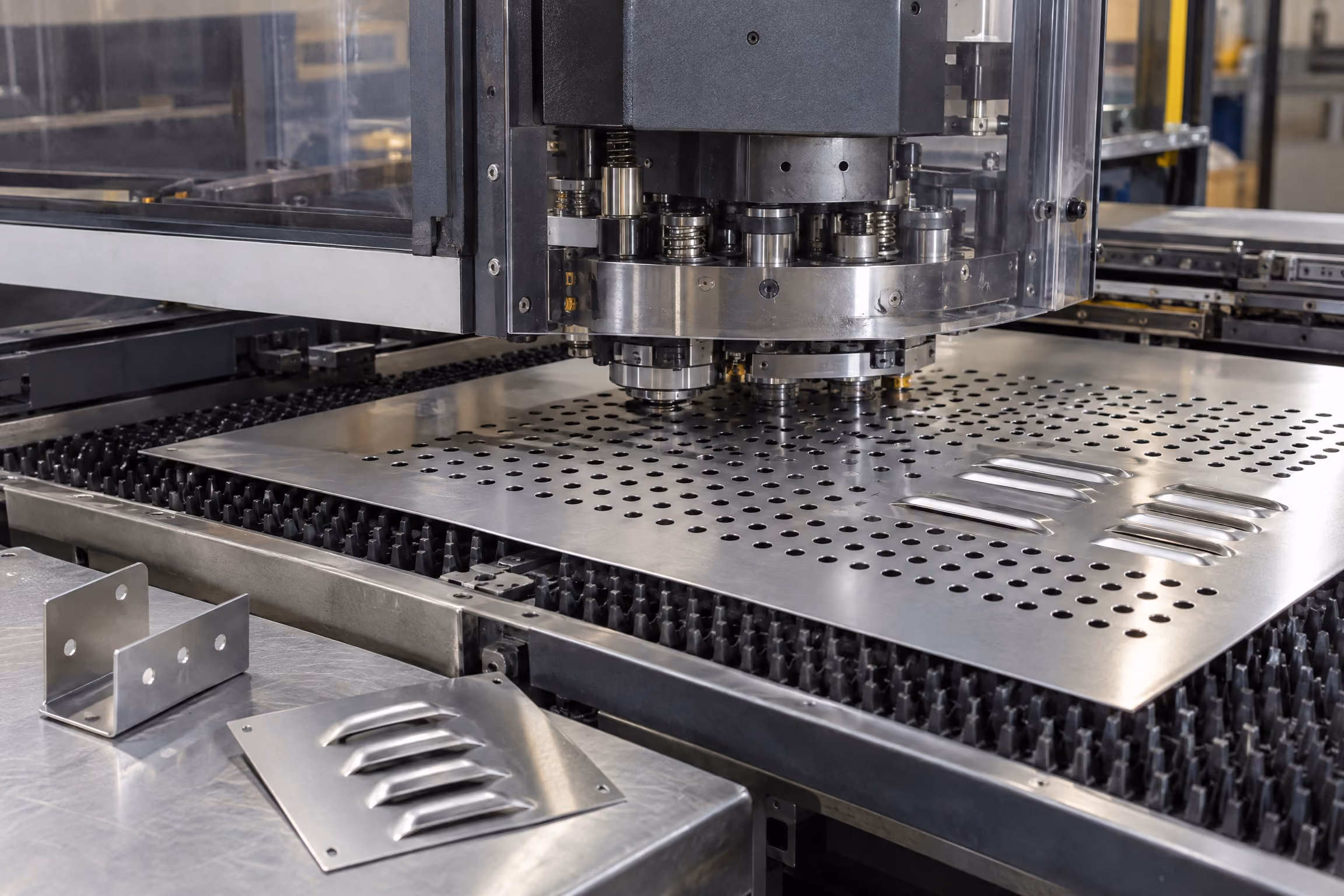Illustrative turret punching a perforated sheet-metal panel